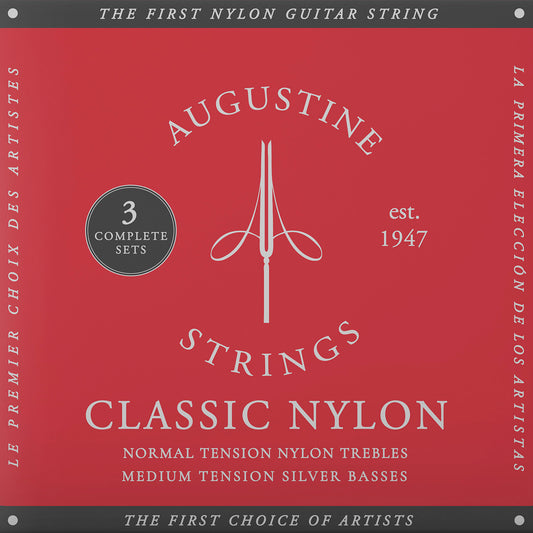 Pack de 3 jeux de cordes guitare classique AUGUSTINE Classic Rouge – Tirant Normal