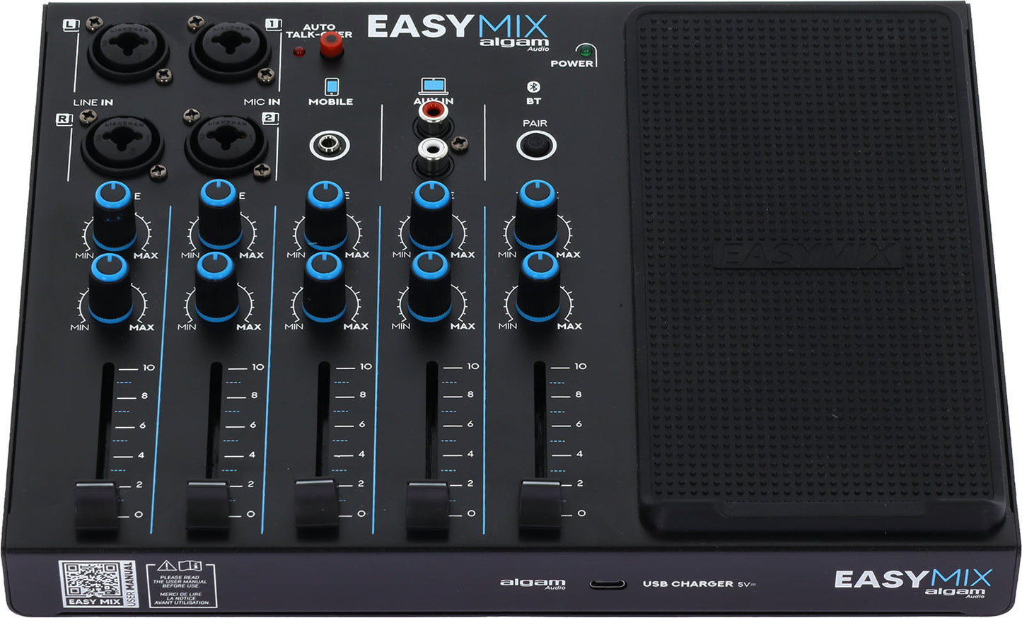 ALGAM AUDIO EasyMix – Console de mixage 5 canaux avec Bluetooth et fonction Talkover