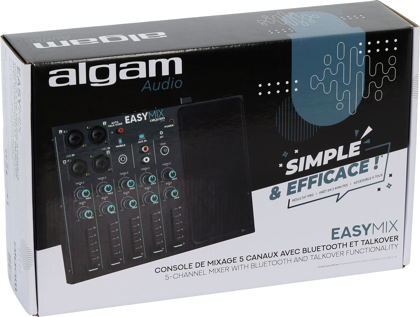 ALGAM AUDIO EasyMix – Console de mixage 5 canaux avec Bluetooth et fonction Talkover