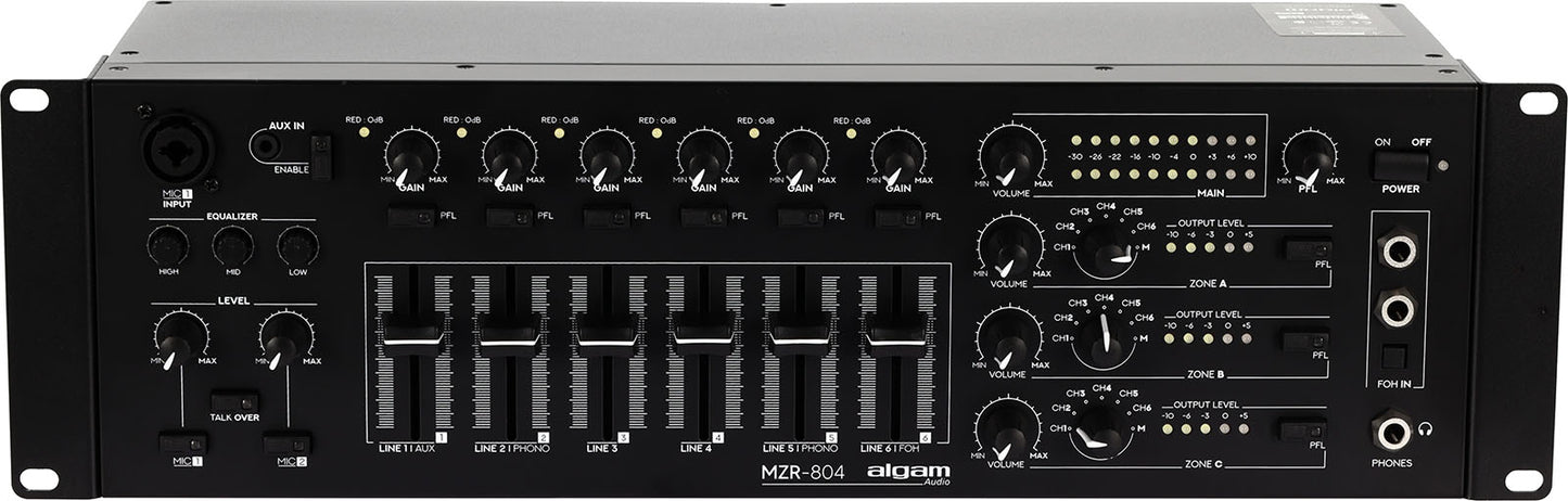 ALGAM AUDIO MZR 804 – Mixeur zoneur 6 + 2 entrées, 4 zones rackable