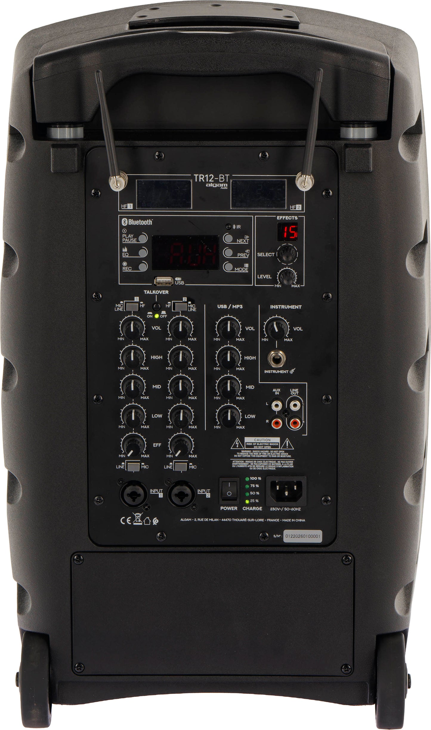 ALGAM AUDIO TR12-BT – Enceinte Bluetooth portable 120 W avec 2 micros sans fil UHF