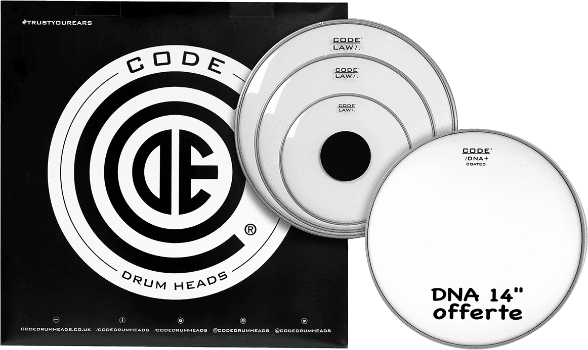 Pack Peaux de Tom Batterie Transparentes Fusion LAW – 10" 12" 14" + 14" offerte CODE DRUMHEADS TPLAWCLRF - SOLDES